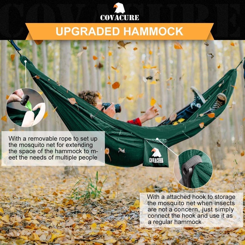 Covacure Camping Hammock - Lightweight Double Hammock, Hold Up to 772lbs, Portable Hammocks for Indoor, Outdoor, Hiking, Camping, Backpacking, Travel, Backyard, Beachï¼ˆDark Greenï¼‰ - Image 4